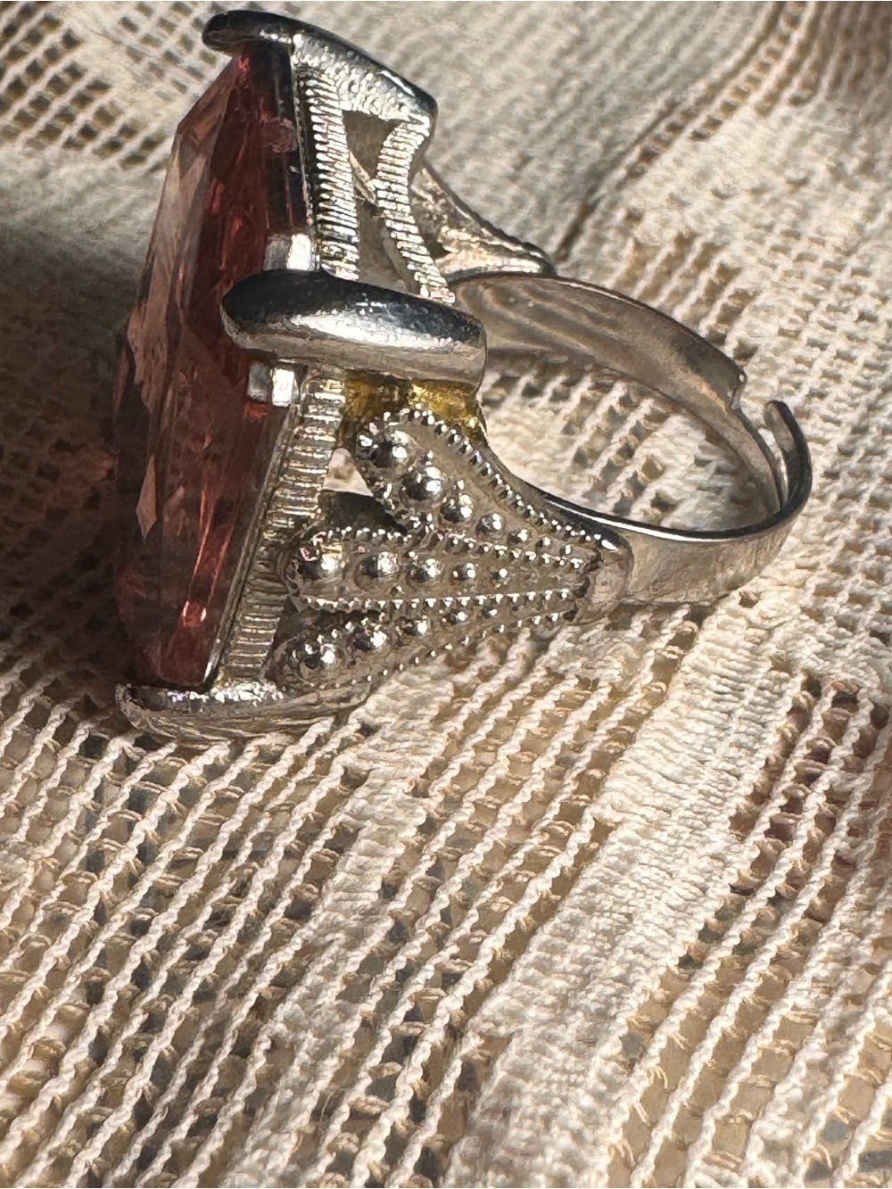 Vintage Adjustable Cocktail Ring Pink Faceted Crystal Rhinestone Statement - Picture 7 of 7